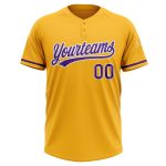 Personalized Gold Purple White Softball Jersey Unisex Two-Button Style Personalized Gold Purple-White Two-Button Unisex Softball