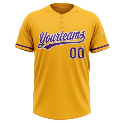 Personalized Gold Purple White Softball Jersey Unisex Two-Button Style Personalized Gold Purple-White Two-Button Unisex Softball