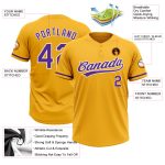 Personalized Gold Purple White Softball Jersey Unisex Two-Button Style Personalized Gold Purple-White Two-Button Unisex Softball