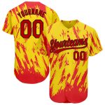 Custom Gold Red-Black 3D Pattern Baseball Jersey with Personalized Name and Number - Authentic Team Apparel Personalized