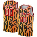 Custom Team Basketball Jersey with 3D Tiger Print Design, Personalized Name and Number, Gold Red-Black Color Personalized