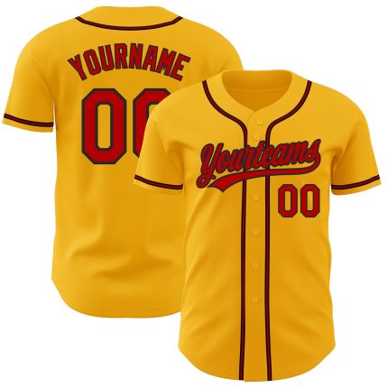 Personalized Gold Red Black Baseball Jersey - Authentic Custom Sports Apparel Personalized Gold Red-Black Authentic Baseball