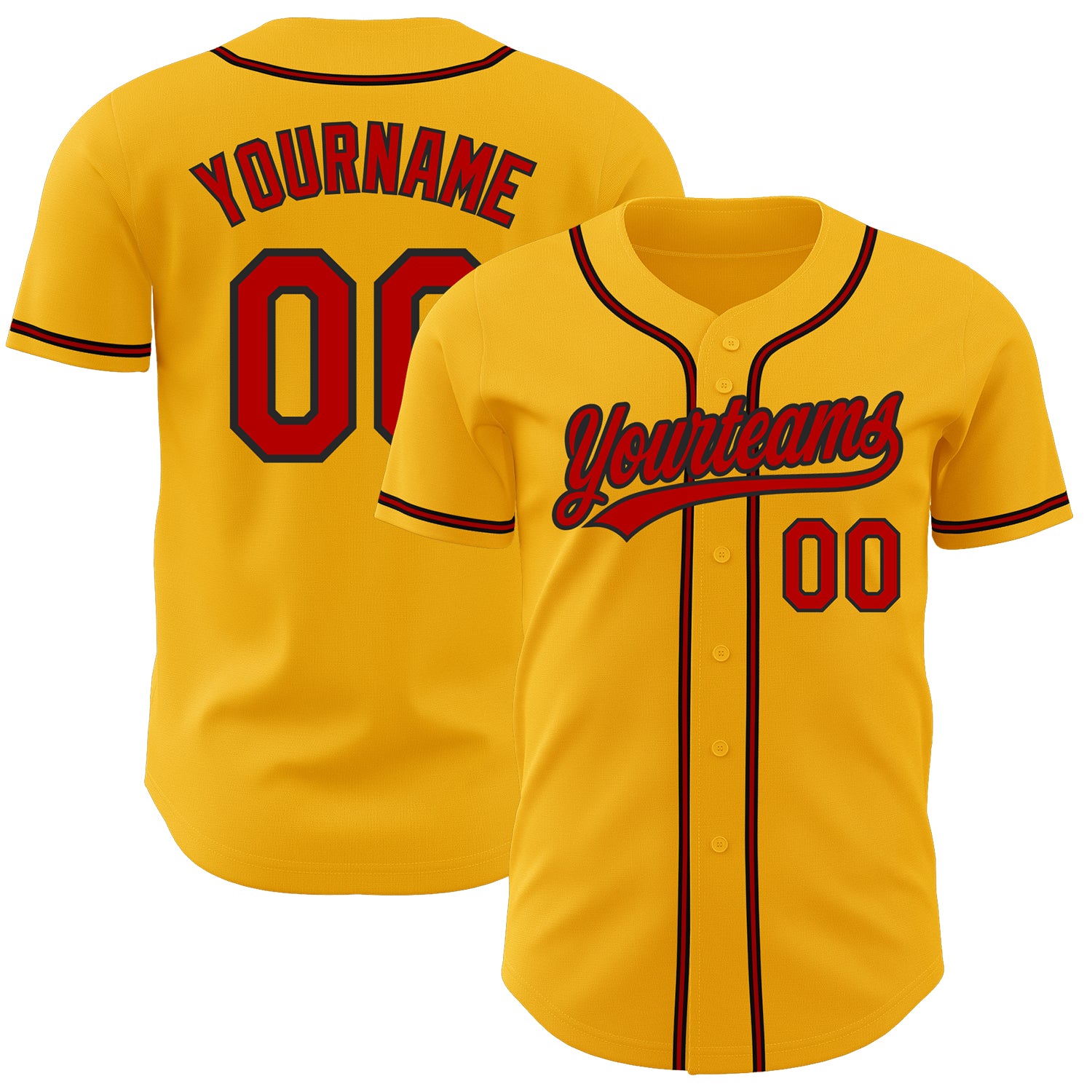 Personalized Gold Red Black Baseball Jersey - Authentic Custom Sports Apparel Personalized Gold Red-Black Authentic Baseball