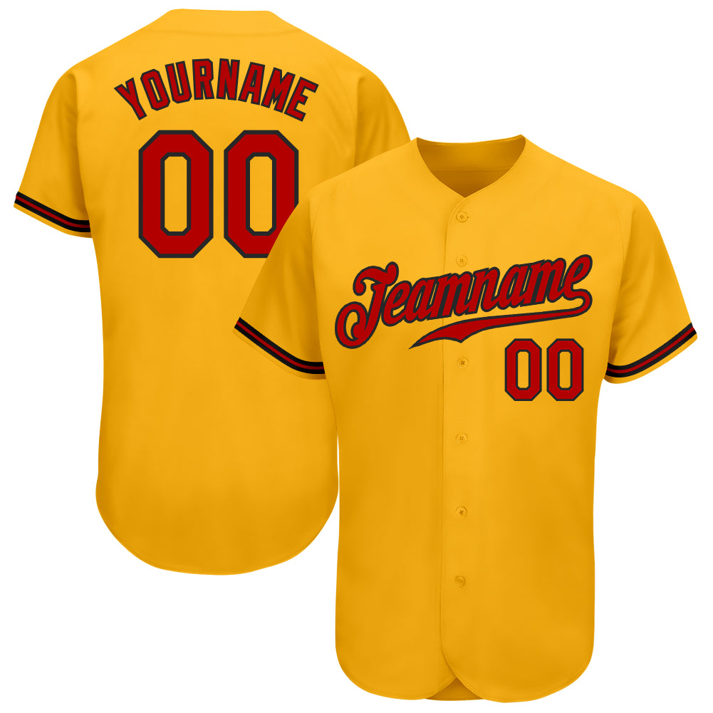 Personalized Gold Red-Black Authentic Baseball Jersey with Custom Name and Number Personalized Gold Red-Black Authentic Baseball
