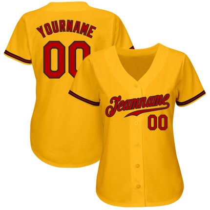 Personalized Gold Red-Black Authentic Baseball Jersey with Custom Name and Number Personalized Gold Red-Black Authentic Baseball