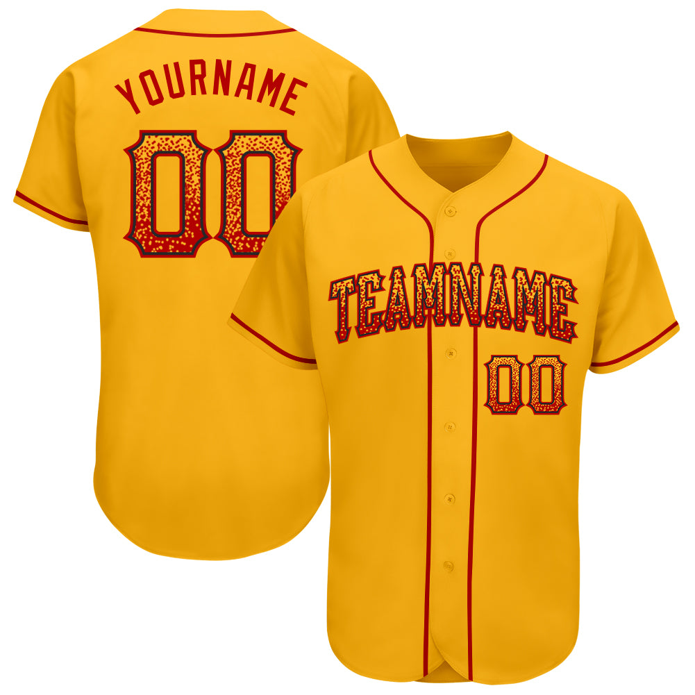 Custom Gold Red-Black Authentic Drift Baseball Jersey Personalized Name and Number for Team Personalized Gold Red-Black Authentic