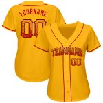 Custom Gold Red-Black Authentic Drift Baseball Jersey Personalized Name and Number for Team Personalized Gold Red-Black Authentic