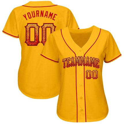 Custom Gold Red-Black Authentic Drift Baseball Jersey Personalized Name and Number for Team Personalized Gold Red-Black Authentic