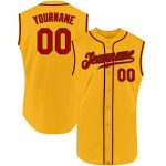 Custom Name & Number Personalized Baseball Jersey - Authentic Gold Red-Black Sleeveless Personalized Gold Red-Black Authentic