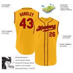 Custom Name & Number Personalized Baseball Jersey - Authentic Gold Red-Black Sleeveless Personalized Gold Red-Black Authentic