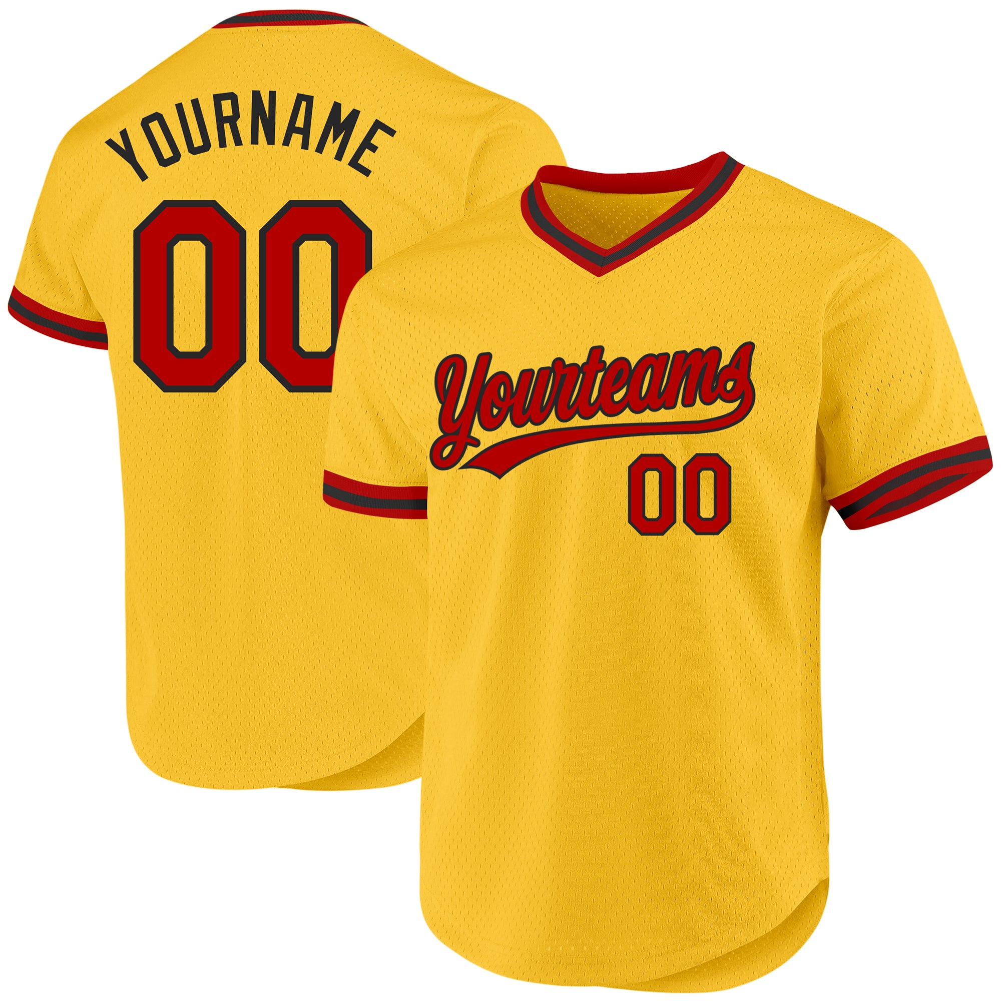 Custom Name Number Authentic Throwback Baseball Jersey in Gold Red-Black - Personalized Team Jersey Personalized Gold Red-Black