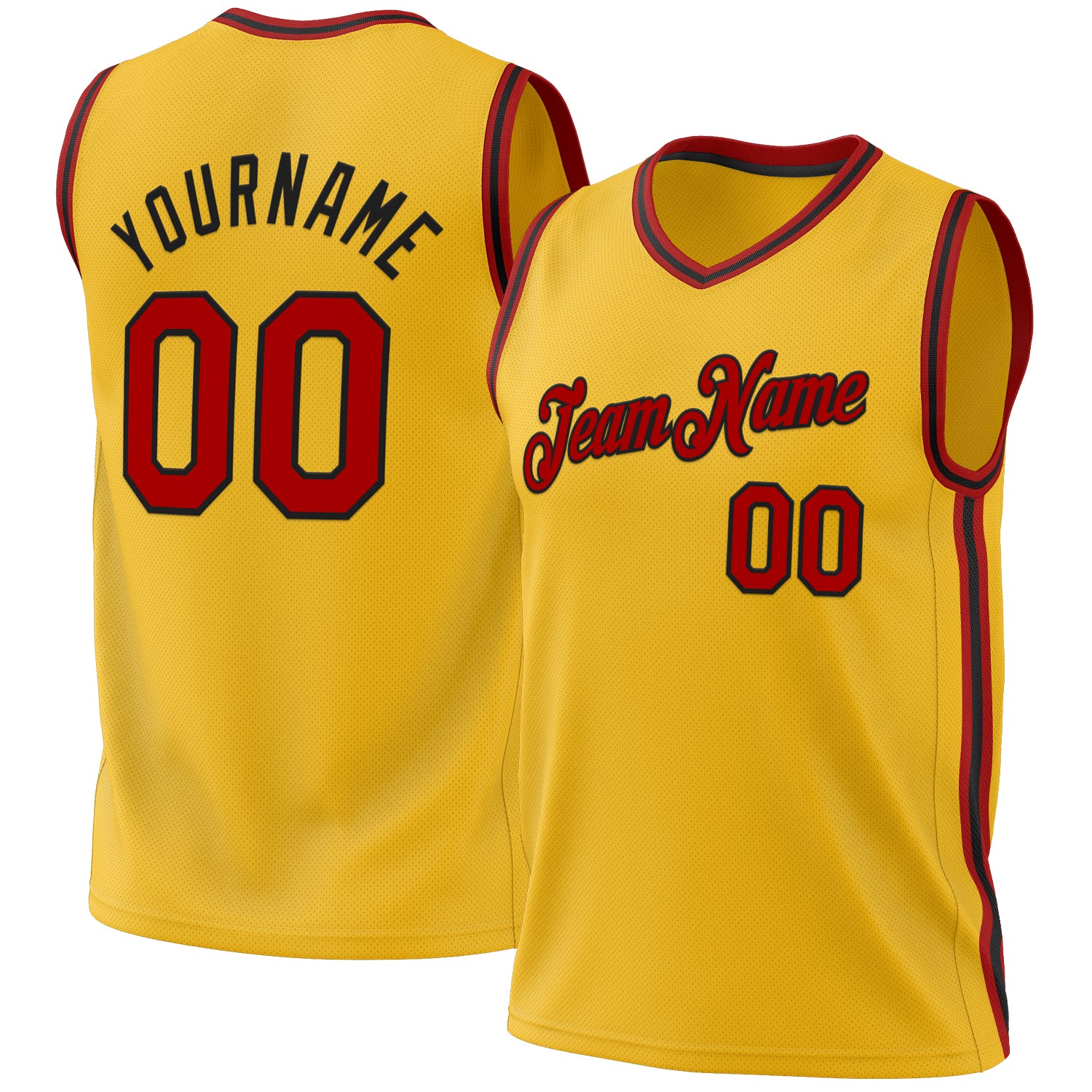 Personalized Gold Red Black Basketball Jersey - Authentic Throwback Style Personalized Gold Red-Black Authentic Throwback
