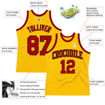 Custom Name and Number Personalized Gold Red-Black Authentic Basketball Jersey Personalized Gold Red-Black Authentic Throwback