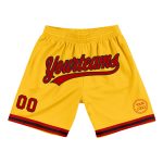 Custom Name Number Basketball Shorts - Personalized Gold Red-Black Authentic Throwback Design Personalized Gold Red-Black
