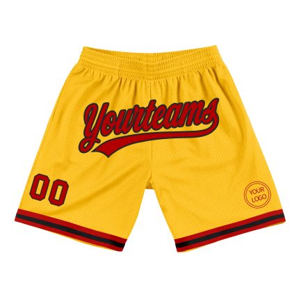 Custom Name Number Basketball Shorts - Personalized Gold Red-Black Authentic Throwback Design Personalized Gold Red-Black