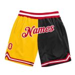Custom Name Number Personalized Gold Red Black Basketball Shorts Authentic Throwback Fashion Team Apparel Personalized Gold
