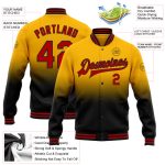 Custom Name & Number Varsity Letterman Fade Fashion Jacket - Personalized Gold Red-Black Bomber Full-Snap Jacket Personalized