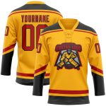 Custom Name Number Jersey - Personalized Red Black Gold Hockey Lace Neck Team Jersey Personalized Gold Red-Black Hockey Lace