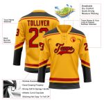 Custom Name Number Jersey - Personalized Red Black Gold Hockey Lace Neck Team Jersey Personalized Gold Red-Black Hockey Lace