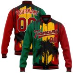Personalized Black History Month Bomber Varsity Jacket with Gold Palm Trees, Custom Name & Number, Full-Snap Design, Team Spirit