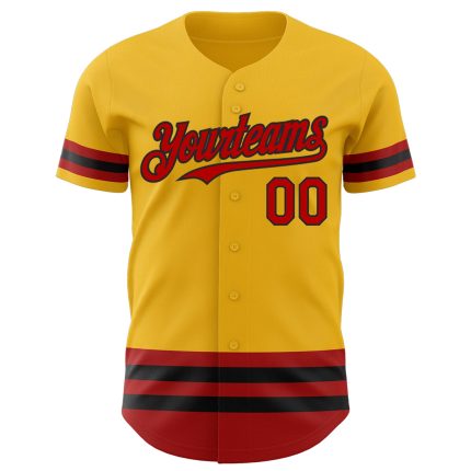 Custom Name Number Personalized Gold Red-Black Line Baseball Jersey - Authentic Team Jersey Personalized Gold Red-Black Line
