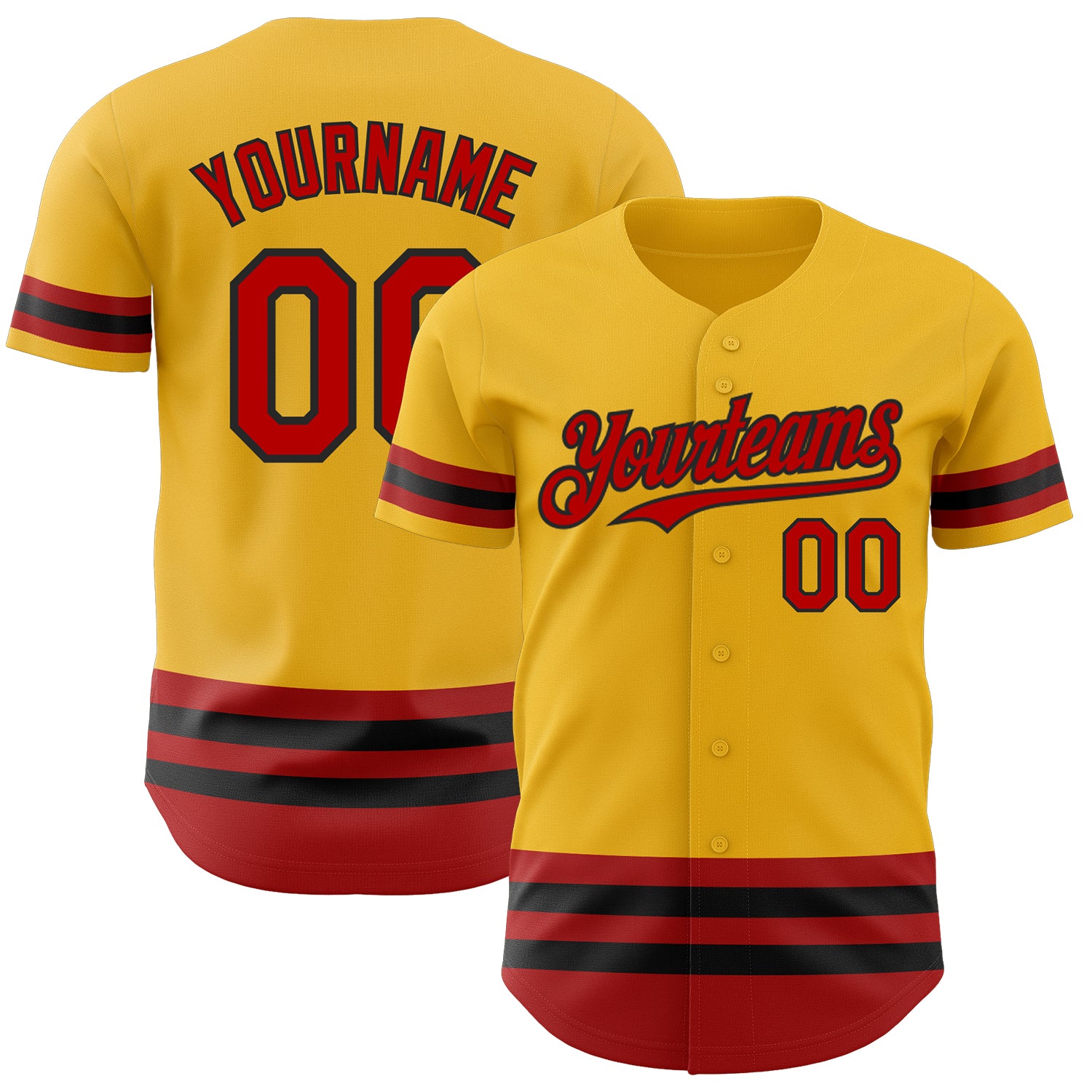 Custom Name Number Personalized Gold Red-Black Line Baseball Jersey - Authentic Team Jersey Personalized Gold Red-Black Line