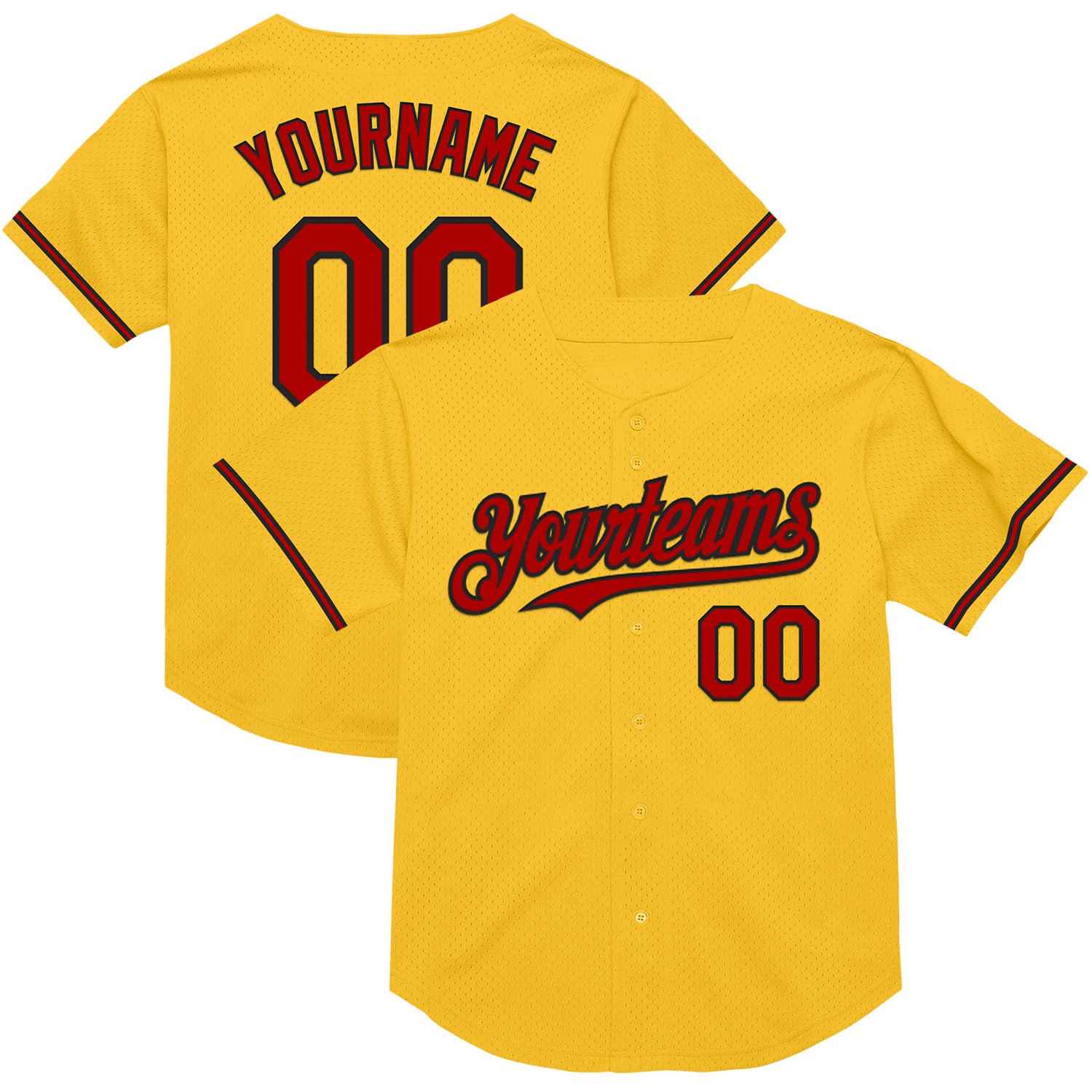Custom Name Number Red-Black Mesh Gold Authentic Throwback Baseball Jersey - Personalized Team Jersey Personalized Gold Red-Black