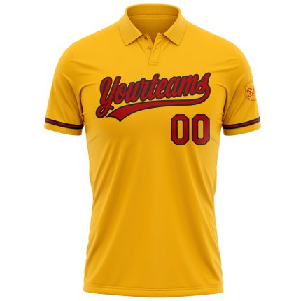 Custom Team Name Number Gold Red-Black Vapor Golf Polo Shirt Personalized Performance Personalized Gold Red-Black Performance