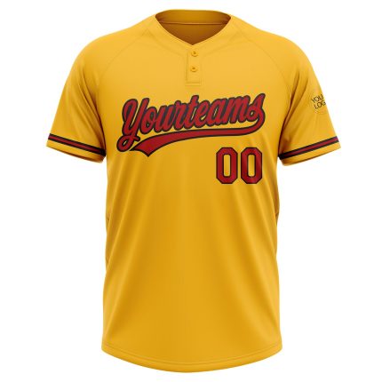 Custom Name and Number Unisex Softball Jersey in Gold Red-Black Two-Button Design - Personalized Team Apparel Personalized