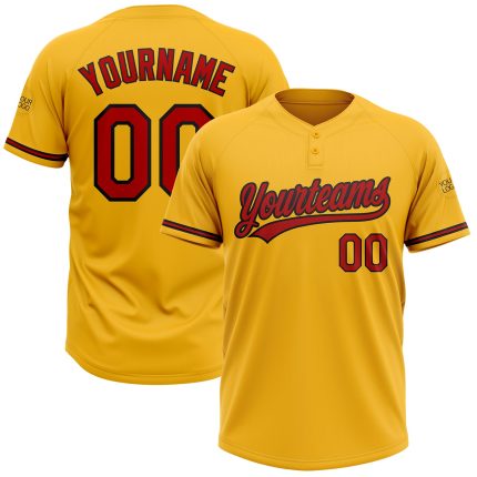Custom Name and Number Unisex Softball Jersey in Gold Red-Black Two-Button Design - Personalized Team Apparel Personalized