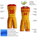 Custom Name Number Basketball Jersey Sublimation Gold Red Color Block Round Neck Personalized Suit Personalized Gold Red