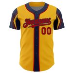 Custom Name and Number Baseball Jersey - Personalized Gold Red-Navy 3 Colors - Authentic Team Arm Shapes Personalized Gold