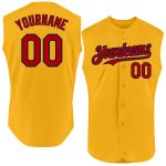 Custom Name & Number Personalized Gold Red-Navy Sleeveless Baseball Jersey - Authentic Team Apparel Personalized Gold Red-Navy