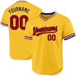 Custom Personalized Gold Red-Navy Baseball Jersey with Name and Number - Authentic Throwback Style Personalized Gold Red-Navy
