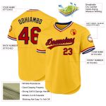 Custom Personalized Gold Red-Navy Baseball Jersey with Name and Number - Authentic Throwback Style Personalized Gold Red-Navy