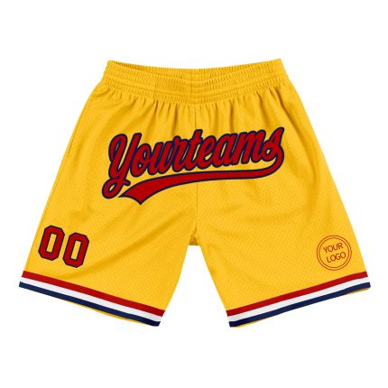 Custom Name Number Personalized Red-Navy Gold Basketball Shorts - Authentic Throwback Team Gear Personalized Gold Red-Navy