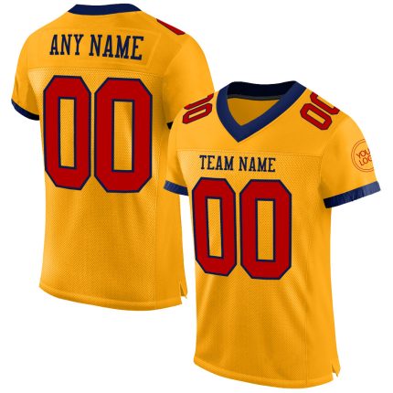 Custom Personalized Gold Red-Navy Football Jersey with Name and Number - Authentic Team Gear Personalized Gold Red-Navy Mesh