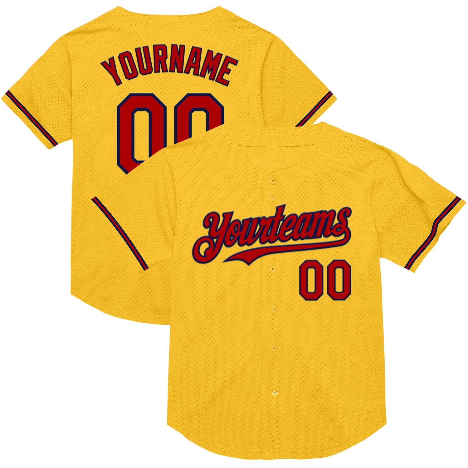 Custom Name Number Authentic Throwback Baseball Jersey - Personalized Gold Red-Navy Mesh Team Apparel Personalized Gold Red-Navy