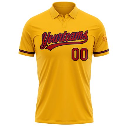Custom Personalized Gold Red-Navy Golf Polo Shirt with Team Name and Number - Performance Vapor Series Personalized Gold