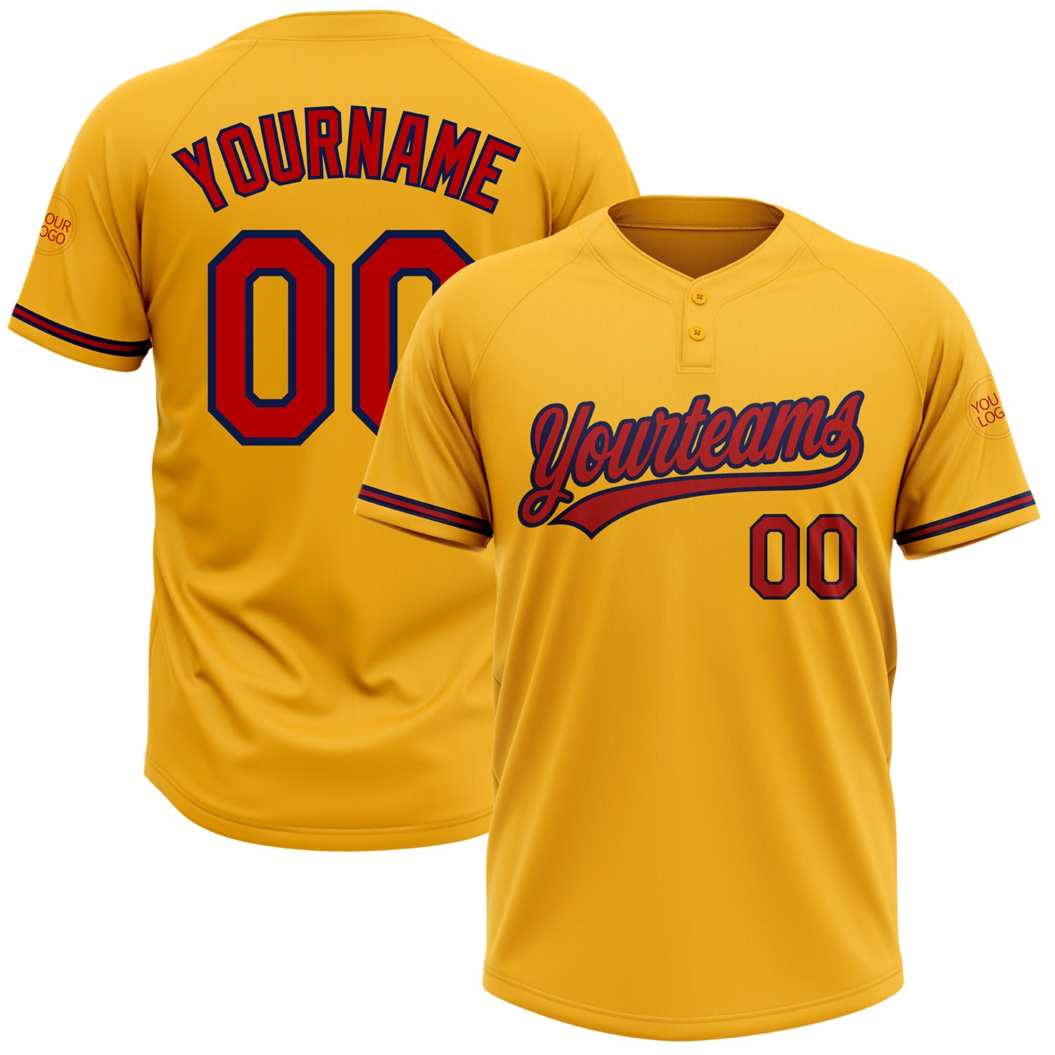 Custom Team Softball Jersey Unisex - Personalized Gold Red-Navy Two-Button with Name and Number Personalized Gold Red-Navy