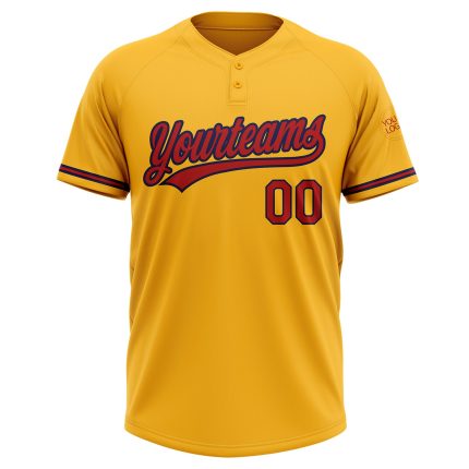 Custom Team Softball Jersey Unisex - Personalized Gold Red-Navy Two-Button with Name and Number Personalized Gold Red-Navy