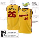 Custom Personalized Authentic Basketball Jersey with Gold Red Navy-White Colors, Team Name and Number Personalized Gold Red