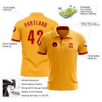 Custom Gold Red Golf Polo Shirt with Personalized Name & Number for Performance Personalized Gold Red Performance Golf Polo