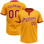 Custom Name Number Personalized Gold Red Pinstripe Softball Jersey Two-Button Unisex Personalized Gold Red Pinstripe White