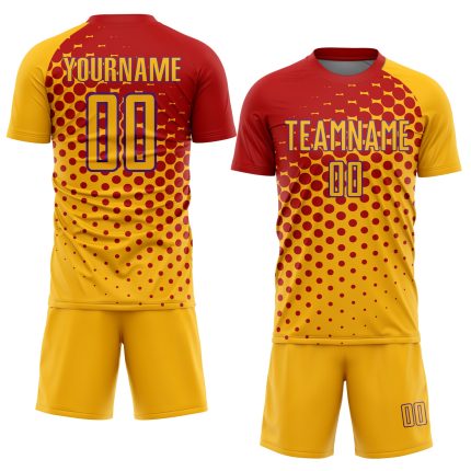 Custom Name Number Soccer Jersey - Personalized Gold Red-Purple Sublimation Team Uniform Personalized Gold Red-Purple Sublimation