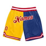 Custom Name Number Basketball Shorts - Personalized Red Gold Royal Authentic Throwback Split Fashion Personalized Gold Red-Royal