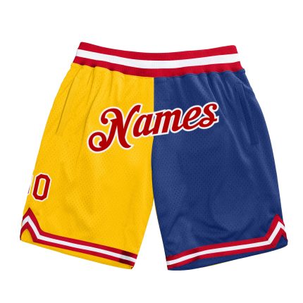Custom Name Number Basketball Shorts - Personalized Red Gold Royal Authentic Throwback Split Fashion Personalized Gold Red-Royal