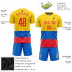 Custom Ecuador Flag Soccer Jersey with Personalized Name and Number in Gold Red-Royal Design Personalized Gold Red-Royal
