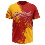 Custom Name & Number Personalized Gold Red-White 3D Abstract Brush Stroke Unisex Softball Jersey Personalized Gold Red-White