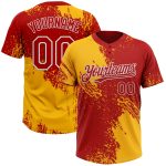 Custom Name & Number Personalized Gold Red-White 3D Abstract Brush Stroke Unisex Softball Jersey Personalized Gold Red-White